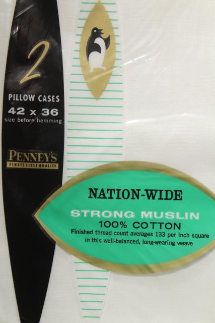 photo of vintage pure cotton pillowcases, plain white bed linens bedding in original package #4