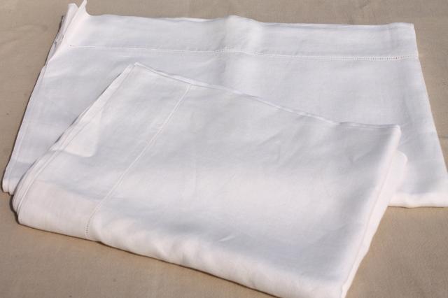 photo of vintage pure linen bed sheets, pair of top sheets white linen w/ hemstitching #1