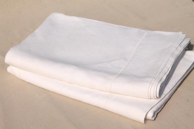 photo of vintage pure linen bed sheets, pair of top sheets white linen w/ hemstitching #2