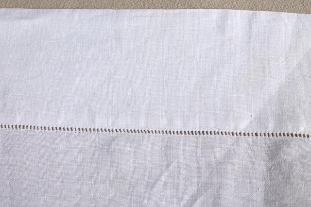 photo of vintage pure linen bed sheets, pair of top sheets white linen w/ hemstitching #3