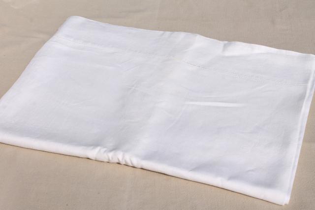 photo of vintage pure linen bed sheets, pair of top sheets white linen w/ hemstitching #4