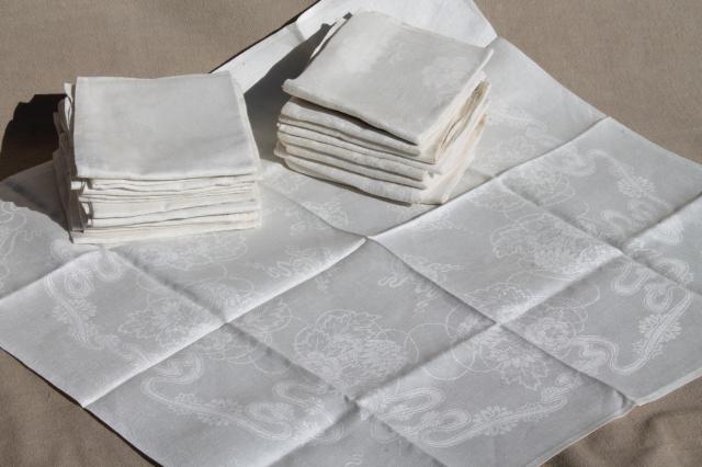 photo of vintage pure linen damask napkins lot of 2 sets, total of 18 mismatched damask dinner napkins #1