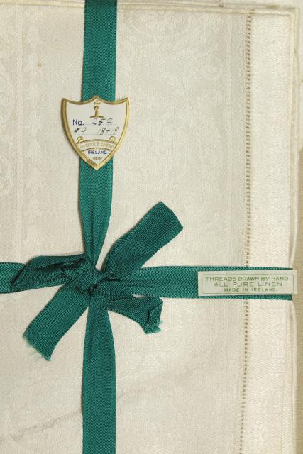 photo of vintage pure linen dinner napkins, Irish double damask table linens w/ original label #4