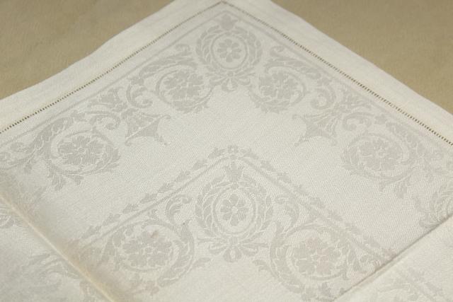 photo of vintage pure linen dinner napkins, Irish double damask table linens w/ original label #8