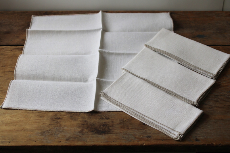 photo of vintage pure linen double damask napkins set of 4, pale ivory linen damask #1