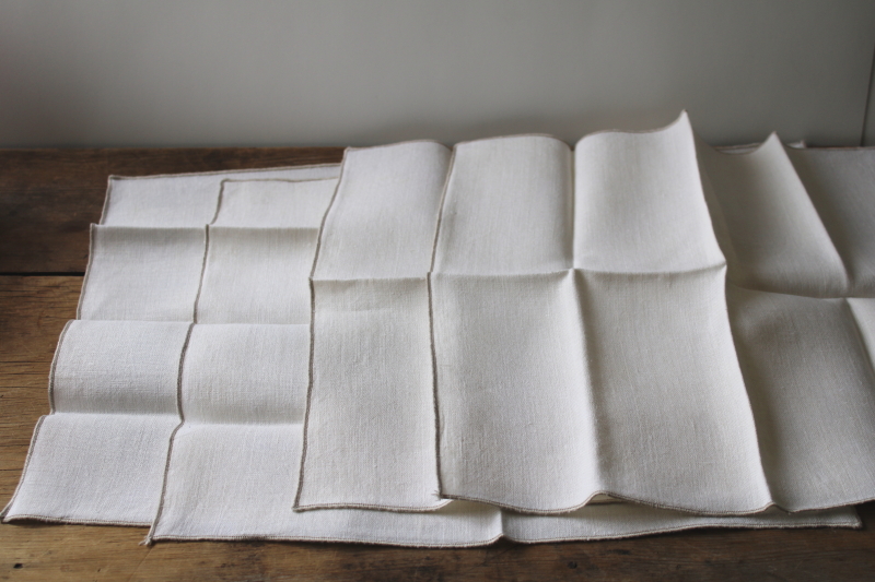 photo of vintage pure linen double damask napkins set of 4, pale ivory linen damask  #3