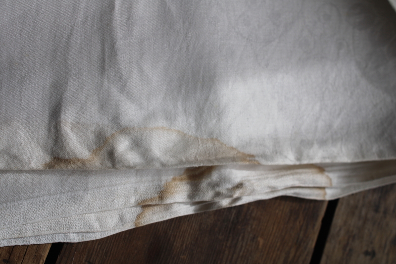 photo of vintage pure linen double damask tablecloths, caterer's lot of 10 large linen tablecloths  #4