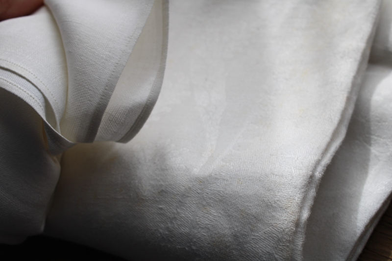 photo of vintage pure linen double damask tablecloths, caterer's lot of 10 large linen tablecloths  #8