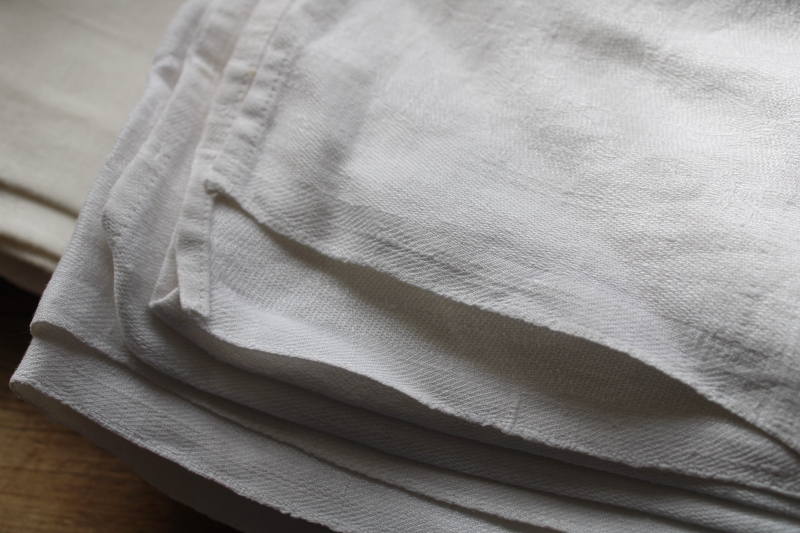 photo of vintage pure linen double damask tablecloths, caterer's lot of 10 large linen tablecloths  #26