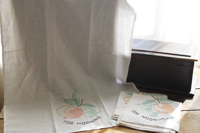 photo of vintage pure linen glass towels, fine light linen fabric hand embroidered kitchen towels never used  #3