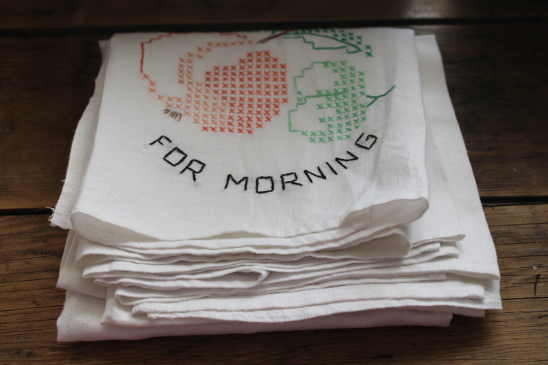 photo of vintage pure linen glass towels, fine light linen fabric hand embroidered kitchen towels never used  #6