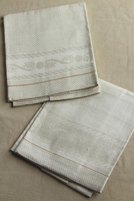photo of vintage pure linen hand towels, sun bleached ivory flax damask whitework towels #8