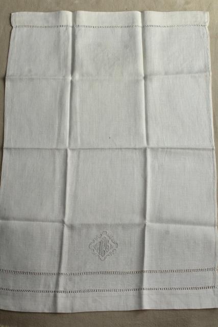 photo of vintage pure linen hand towels, sun bleached ivory flax damask whitework towels #11