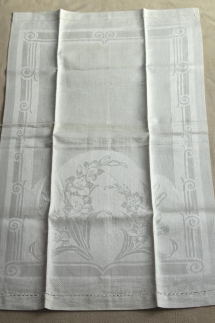 photo of vintage pure linen hand towels, sun bleached ivory flax damask whitework towels #17