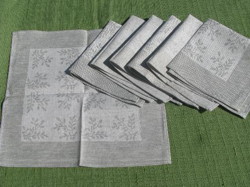 photo of vintage pure linen jacquard fabric napkins, natural European flax #1