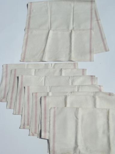 photo of vintage pure linen kitchen towels, never used set of 8 red band towels  #1