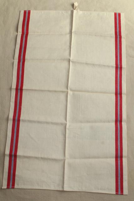 photo of vintage pure linen kitchen towels red & blue checked, rustic french country farmhouse #3