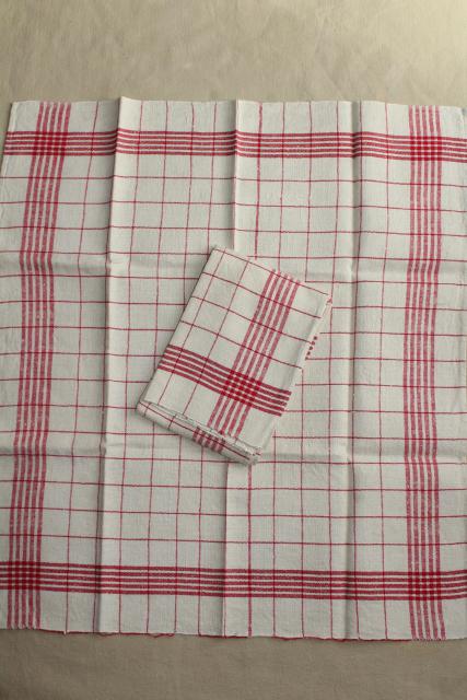 photo of vintage pure linen kitchen towels red & blue checked, rustic french country farmhouse #5