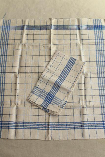 photo of vintage pure linen kitchen towels red & blue checked, rustic french country farmhouse #7