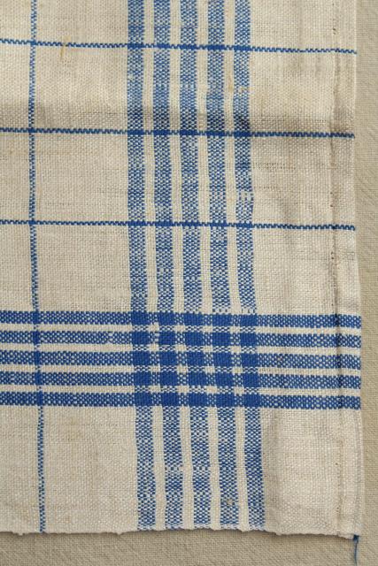 photo of vintage pure linen kitchen towels red & blue checked, rustic french country farmhouse #8