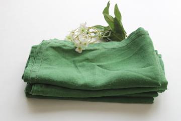 vintage pure linen napkins, hemstitched cloth napkin set Irish kelly green solid color 