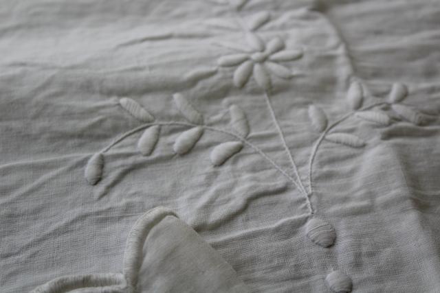 photo of vintage pure linen pillow shams white work padded embroidery, large J monogram #3