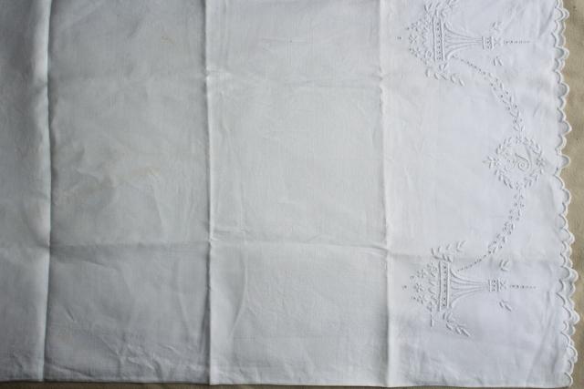 photo of vintage pure linen pillowcase, whitework embroidery G monogram, french country style #6