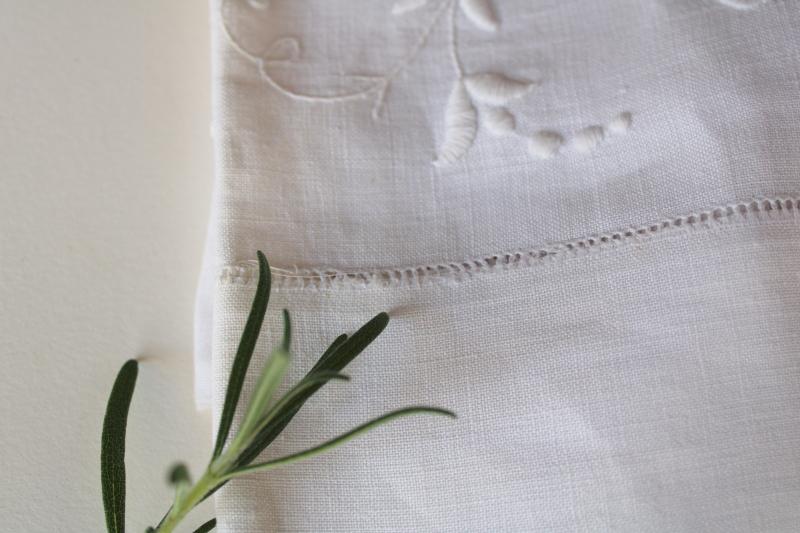 photo of vintage pure linen pillowcases w/ whitework embroidery, french fleur de lis #3