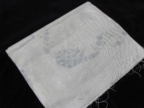 photo of vintage pure linen tablecloth for embroidery, flowers stamped to embroider #1