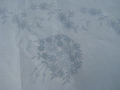 photo of vintage pure linen tablecloth for embroidery, flowers stamped to embroider #4