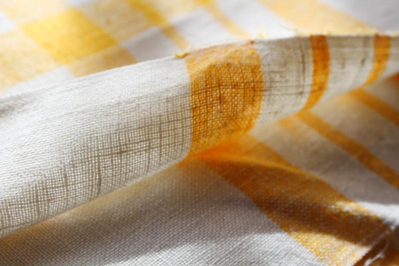 photo of vintage pure linen tablecloth for french country style farmhouse kitchen, mustard gold border #7