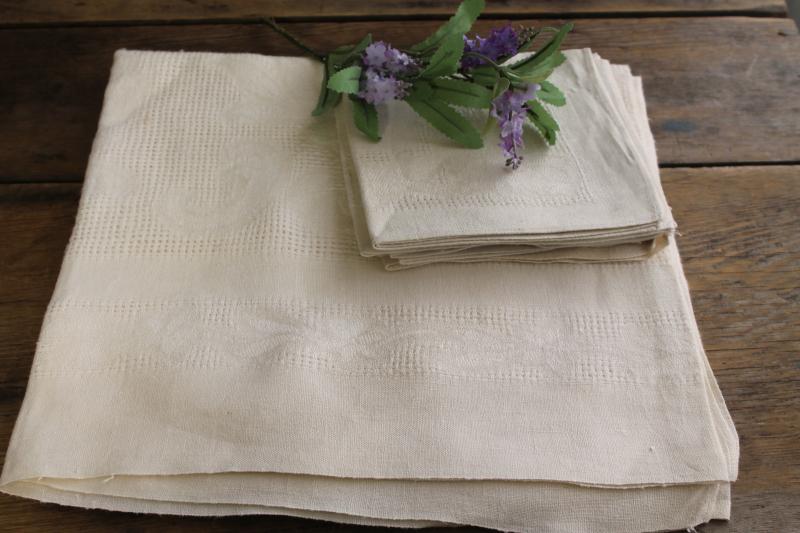 photo of vintage pure linen tablecloth & napkins, unbleached natural cream colored fabric #1