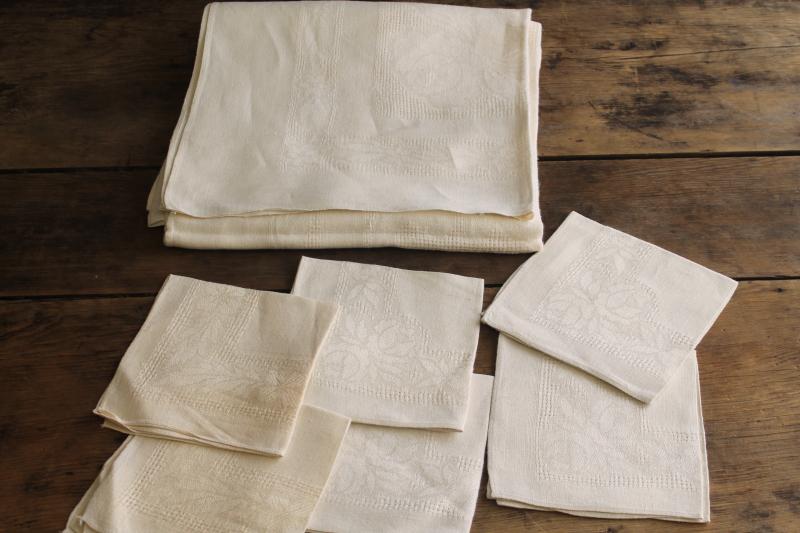 photo of vintage pure linen tablecloth & napkins, unbleached natural cream colored fabric #7