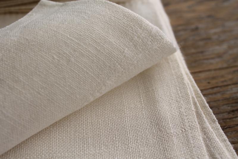 photo of vintage pure linen tablecloth & napkins, unbleached natural cream colored fabric #8