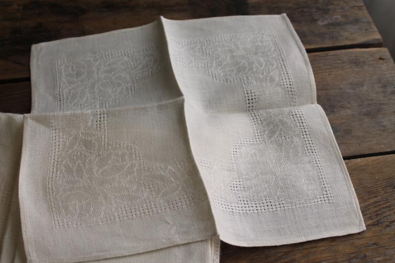 photo of vintage pure linen tablecloth & napkins, unbleached natural cream colored fabric #9