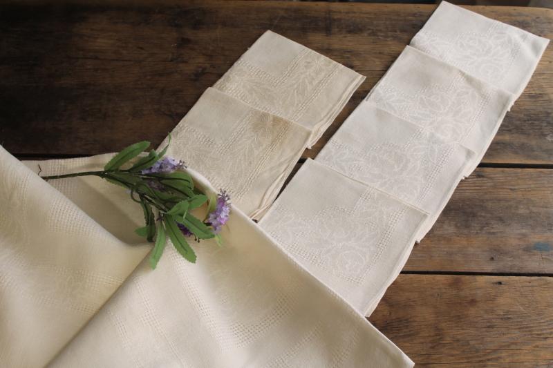 photo of vintage pure linen tablecloth & napkins, unbleached natural cream colored fabric #10