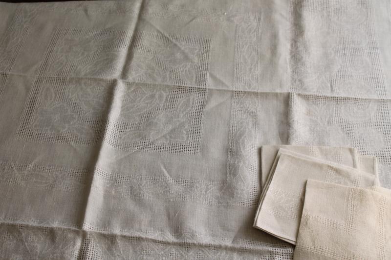 photo of vintage pure linen tablecloth & napkins, unbleached natural cream colored fabric #12