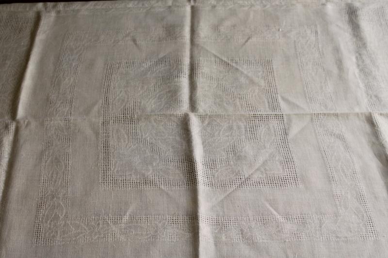 photo of vintage pure linen tablecloth & napkins, unbleached natural cream colored fabric #13