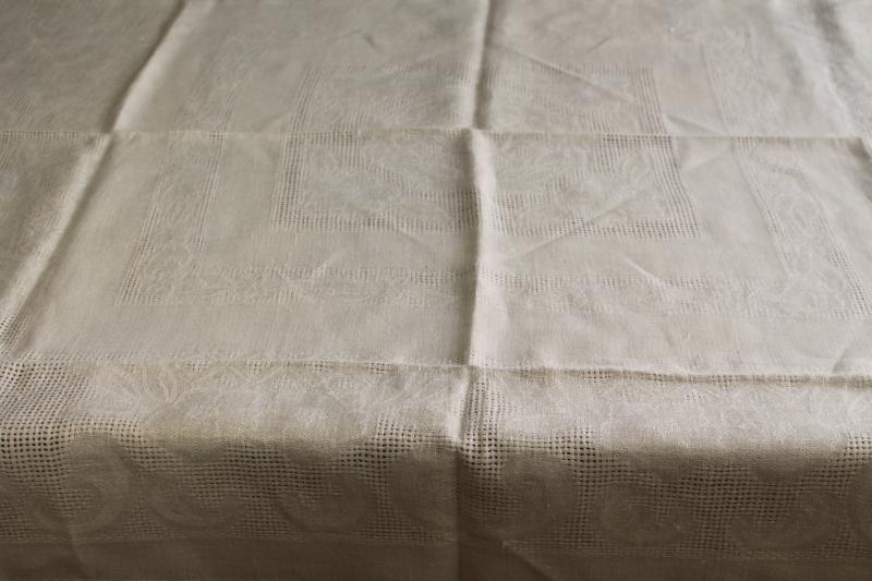 photo of vintage pure linen tablecloth & napkins, unbleached natural cream colored fabric #14