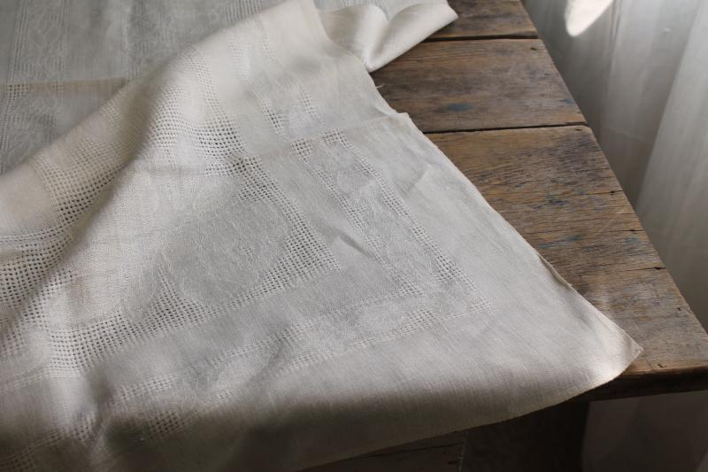 photo of vintage pure linen tablecloth & napkins, unbleached natural cream colored fabric #15