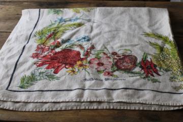 vintage pure linen tablecloth soft washed texture, flowers of Australia botanical print 
