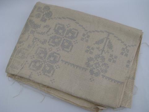 photo of vintage pure linen tablecloth, stamped for cross-stitch embroidery #1