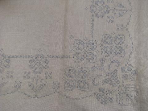 photo of vintage pure linen tablecloth, stamped for cross-stitch embroidery #2