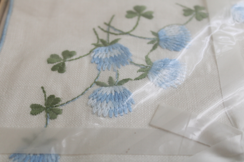 photo of vintage pure linen tea napkins with embroidery, new in box unused table linens set  #5