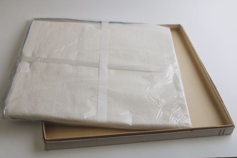 photo of vintage pure linen tea napkins with embroidery, new in box unused table linens set  #6