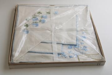 catalog photo of vintage pure linen tea napkins with embroidery, new in box unused table linens set 