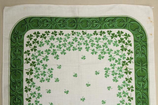 photo of vintage pure linen tea towel, Irish shamrock clover print souvenir of Ireland #2