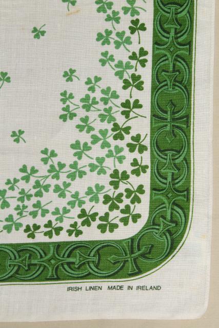 photo of vintage pure linen tea towel, Irish shamrock clover print souvenir of Ireland #3