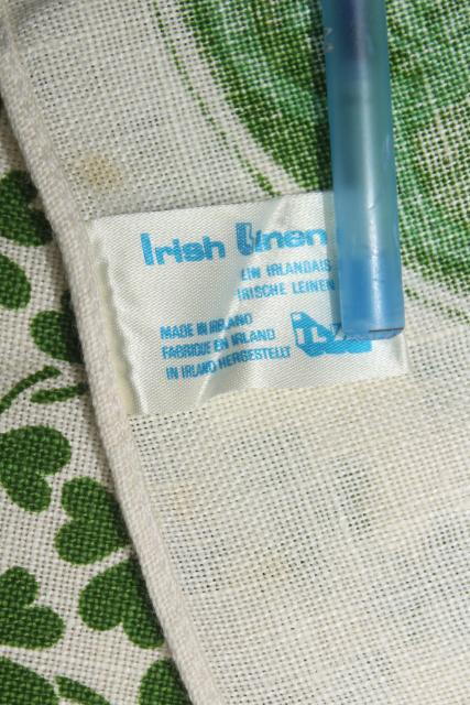 photo of vintage pure linen tea towel, Irish shamrock clover print souvenir of Ireland #5