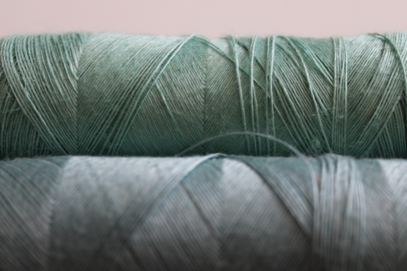 photo of vintage pure linen thread for embroidery, lace making, crochet pale green & blue #2